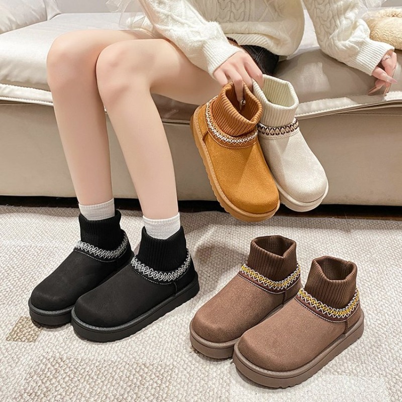 Ethnic Fabric - Winterse, pluche enkellaarzen, casual damesslippers, huispantoffels,