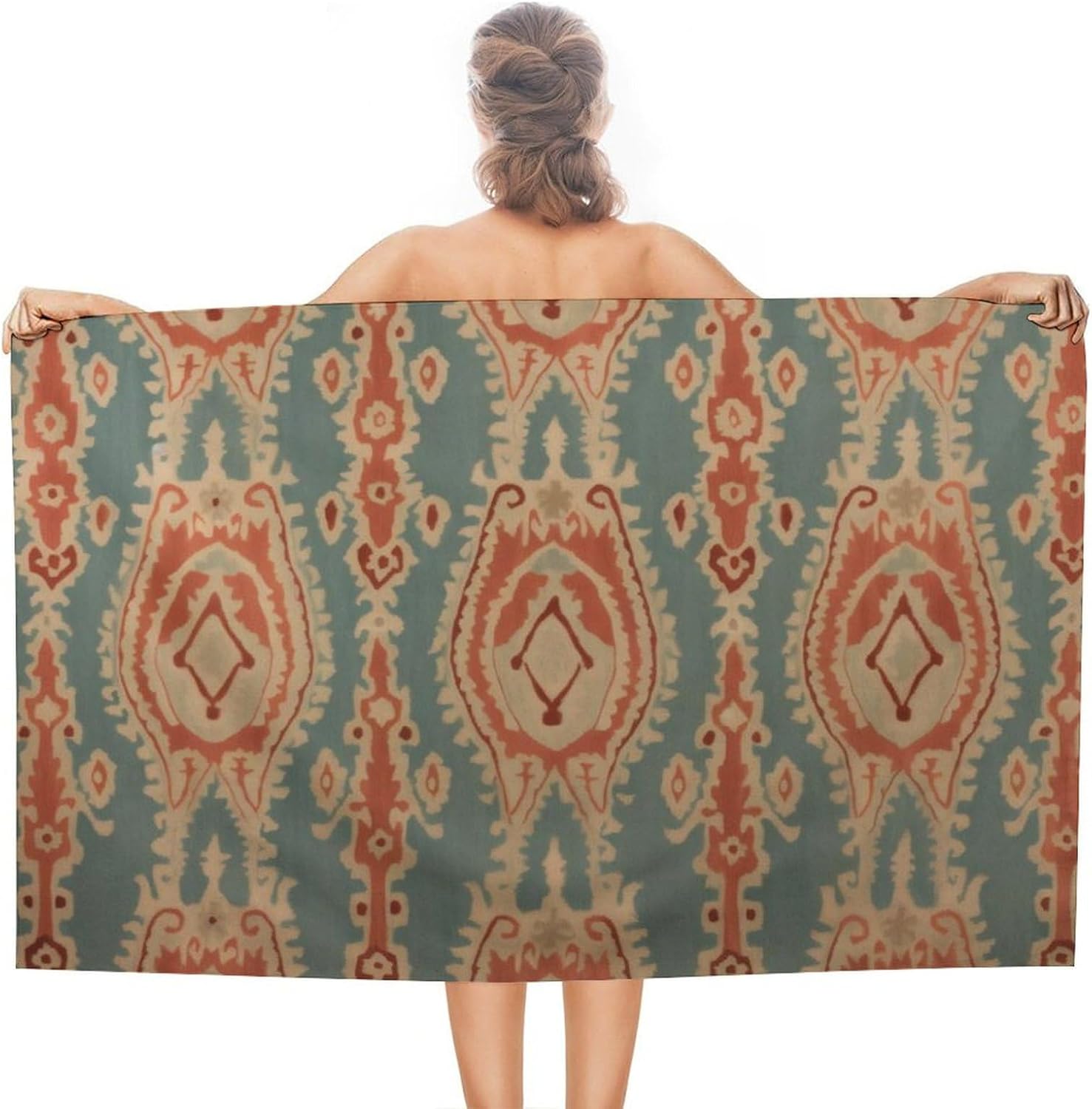 Ikat Woven Fabric - Strandhanddoeken met stofpatroon, absorberend, compact, kleurecht,